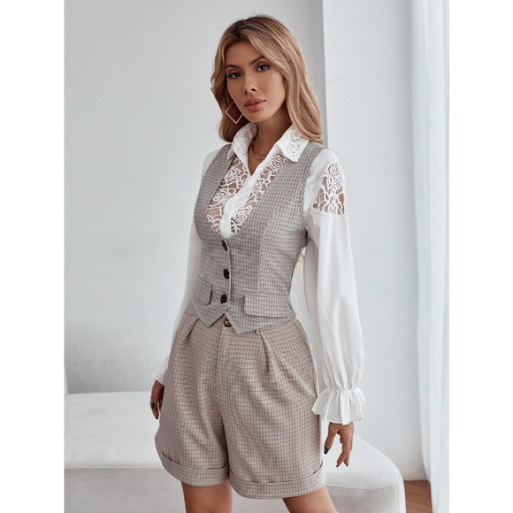 Unity 1pc Plaid Print Flap Detail Vest Blazer - Picture 10 of 11